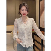 提花开衫 2026春季 重工蕾丝V领长袖 法式 女气质优雅百搭上衣 新款