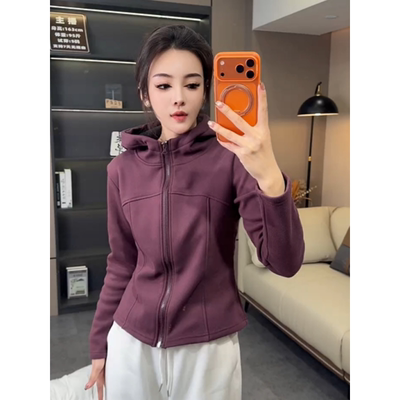 冬季新款修身加绒连帽卫衣女
