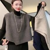 马甲女秋冬新款 欧货设计感不规则短款 叠穿针织衫 气质百搭毛衣外穿