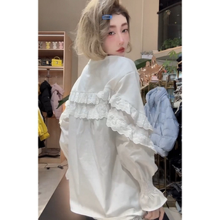 2026秋季新款韩系蕾丝花边拼接上衣女小众慵懒风宽松中长款打底衫