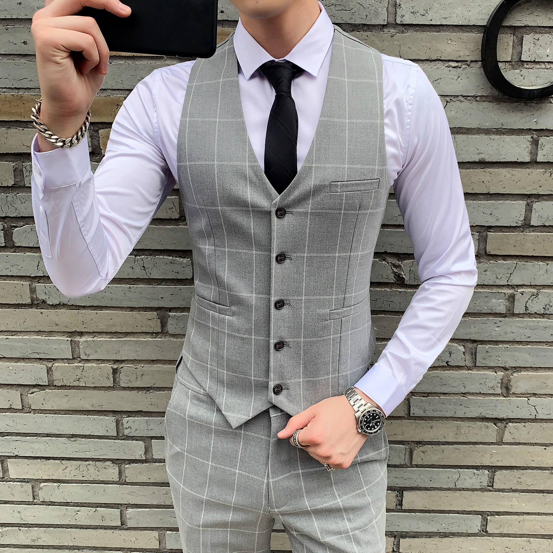 秋冬绅士商务西装马甲韩版修身砍价西服马甲发型师潮M812-P60,男装西服套装,星座1012