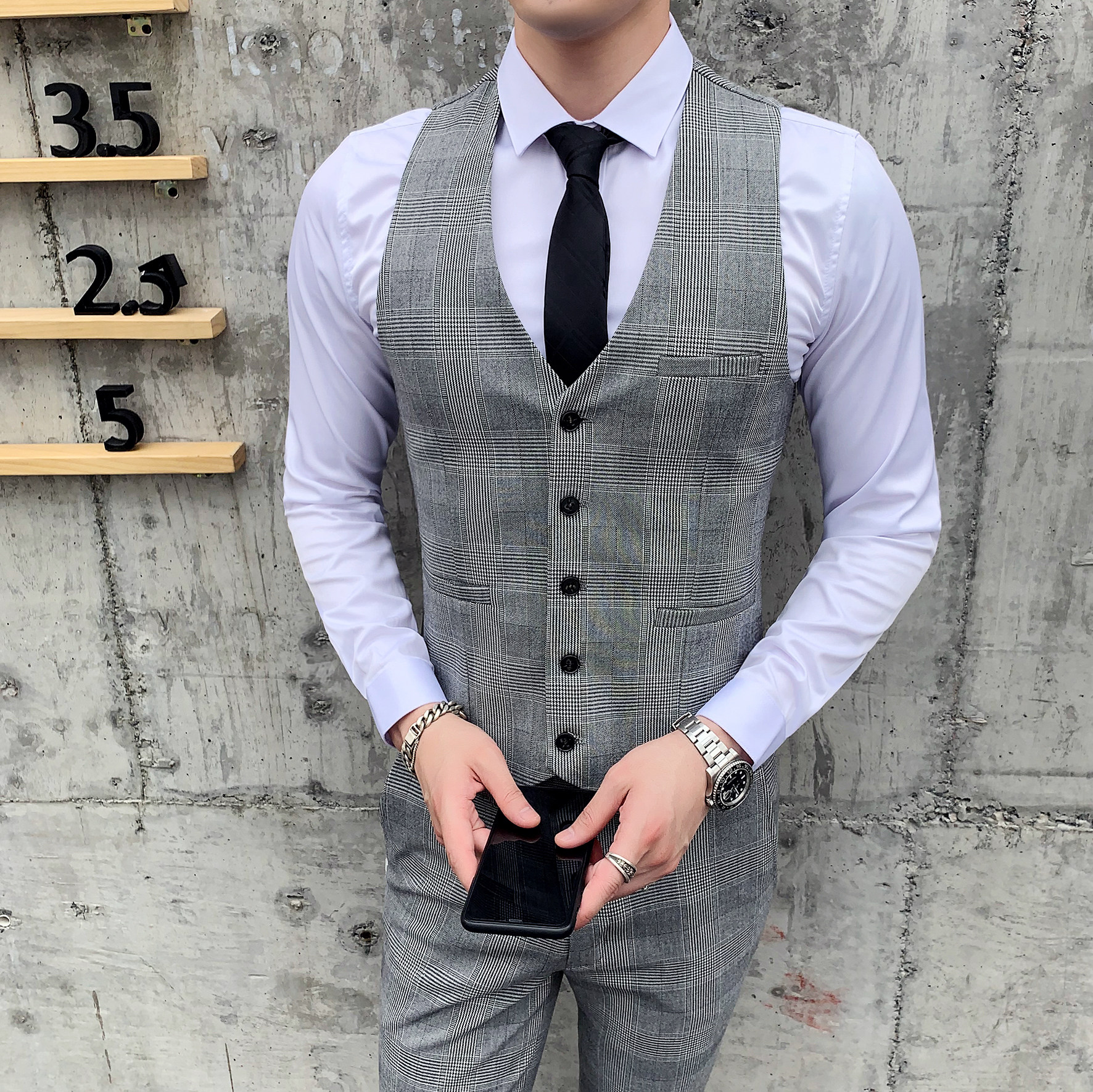 男士千鸟格修身西服马甲男新郎主持人礼服背心M801-P60,男装背心/马甲,星座1012