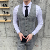 男士千鸟格修身西服马甲男新郎主持人礼服背心M801-P60，男装背心/马甲，星座1012