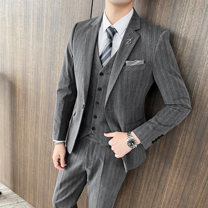 秋冬新款条纹西装男套装三件套新郎结婚礼服1012-SJT829-P280图片