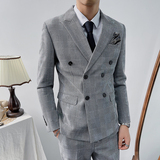 秋冬轻奢千鸟格双排扣西服套装男士商务西装三件套8012-P300，男装西服套装，星座1012