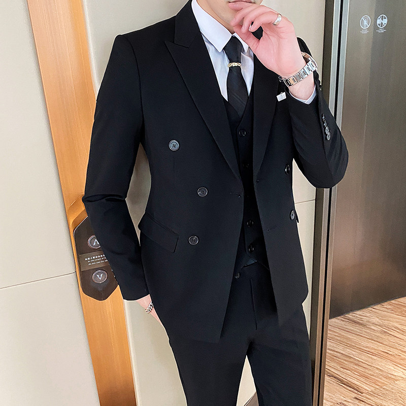 帅气时尚双排扣西装男套装修身西服三件套1012-SJT832-P260,男装西服套装,星座1012