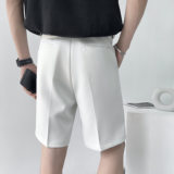 夏季象牙白色男短裤腰带西装裤宽松阔腿纯色质感五分裤K121-p65，男装牛仔裤，星座1012