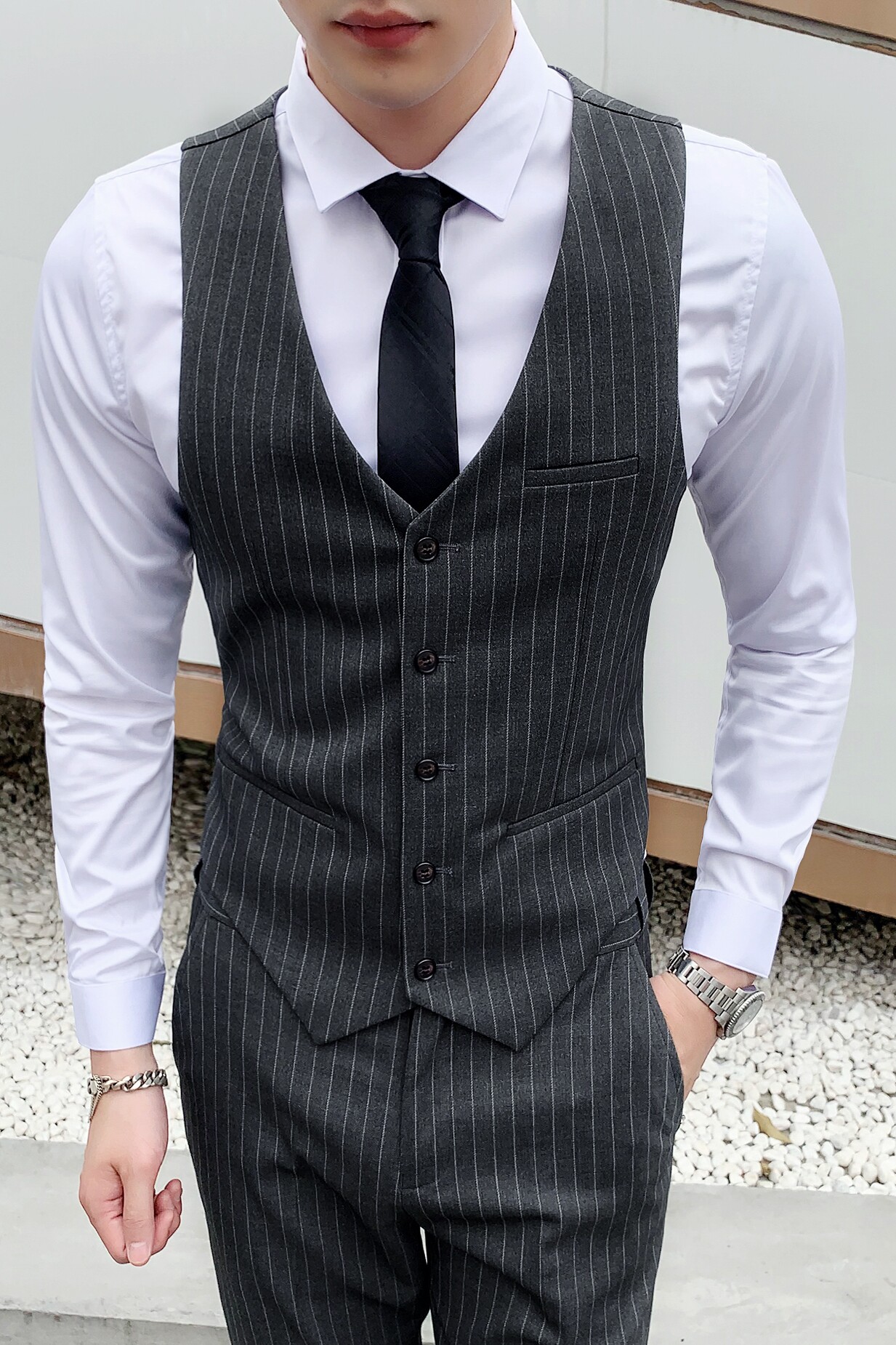 绅士商务条纹西服马甲时尚修身职业发型师西装马甲M813-P60,男装西服套装,星座1012