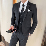 条纹西装男套装三件套商务修身西装礼服商务正装1012-SJT813*，男装西服套装，星座1012