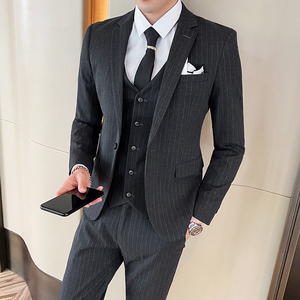 条纹西装男套装三件套商务修身西装礼服商务正装1012-SJT813*P280图片