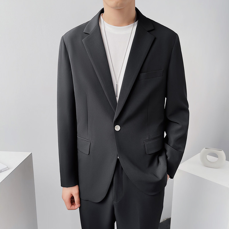 轻熟男士西装套装两件套宽松西服一粒扣黑色纯色休闲LJT858-P180,男装西服套装,星座1012