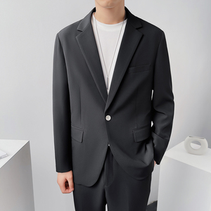 轻熟男士西装套装两件套宽松西服一粒扣黑色纯色休闲LJT858-P180图片