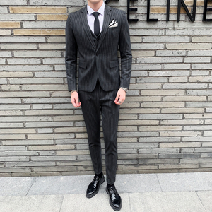 秋冬新款条纹西装男套装三件套主持人商务西服SJT813-P270图片