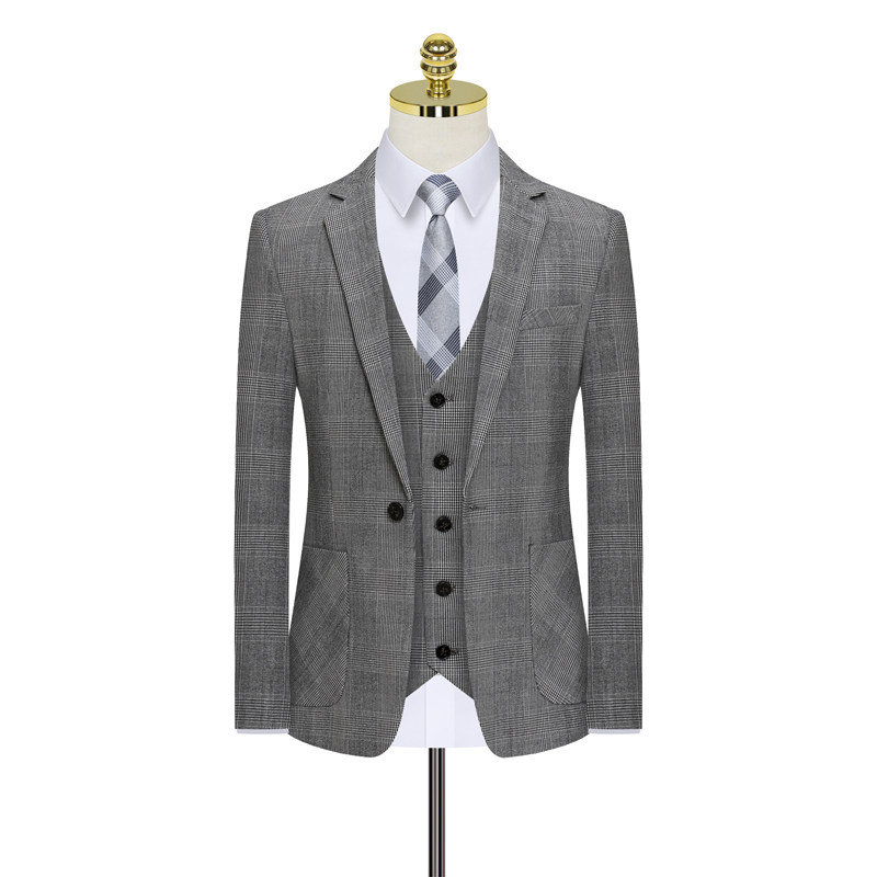 新款千鸟格西装套装三件套帅气礼服修身假模图西服8011-P300,男装西服套装,星座1012