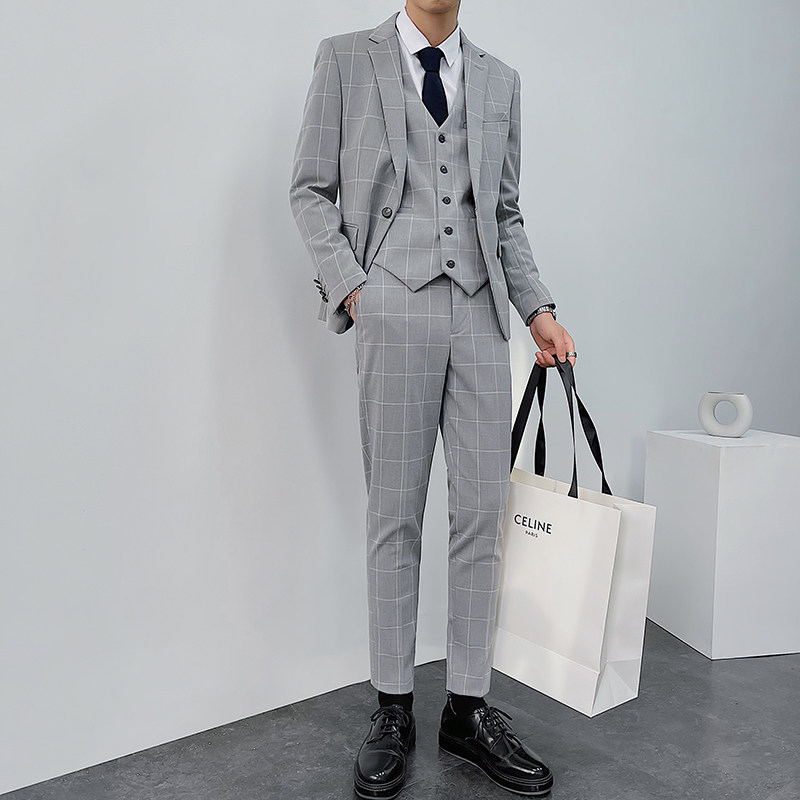 秋冬新款双线一粒扣西装套装男生修身商务西服三件套SJT8121-P280,男装西服套装,星座1012