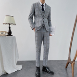 2025秋冬新款千鸟格修身西服男套装三件套商务休闲西服8011-P300，男装西服，星座1012