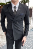 英伦风修身双排扣条纹西服三件套休闲西装1012-826-P265，男装西服套装，星座1012