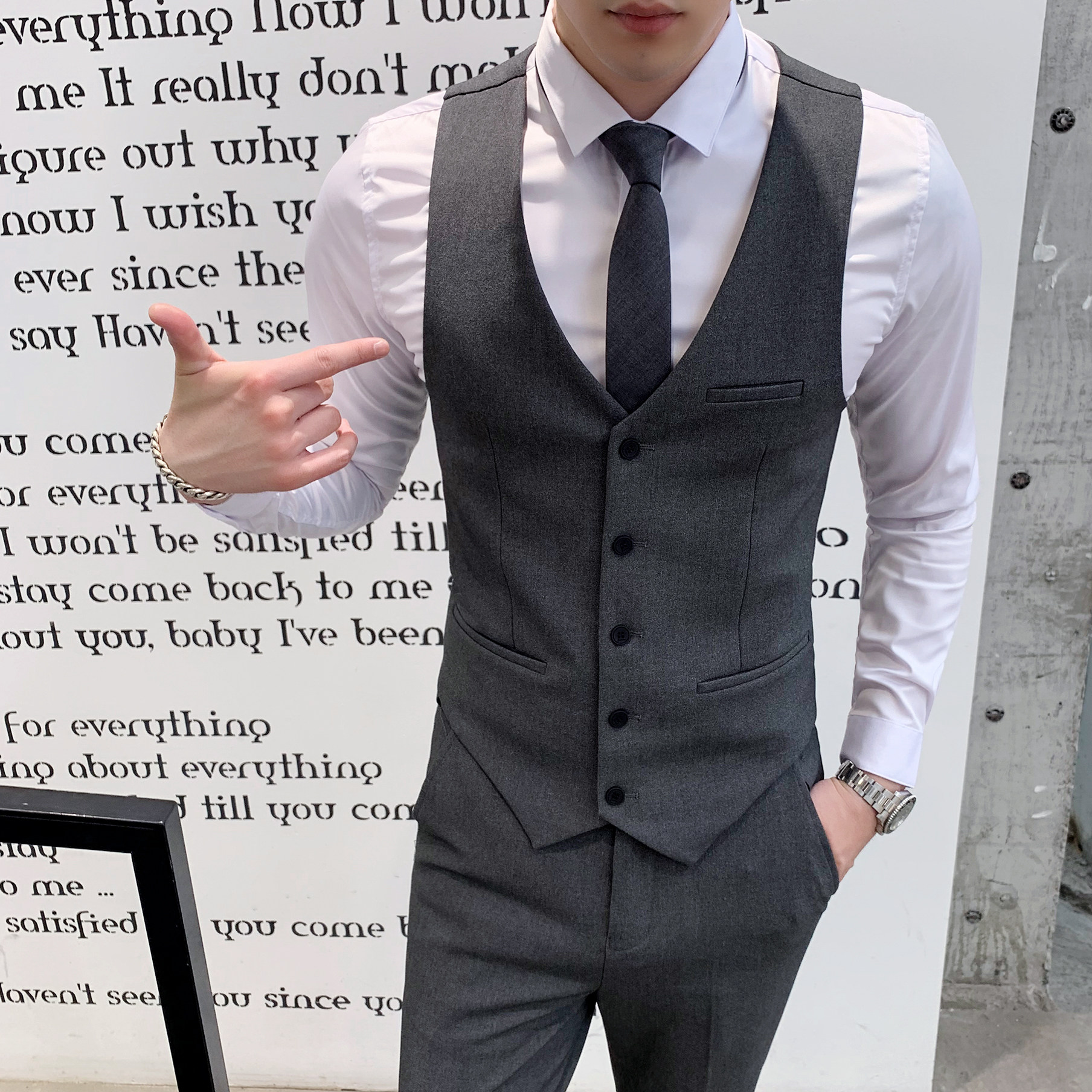 韩版修身西服马甲绅士休闲西装坎肩伴郎发型师套装1012-M805图片