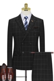 假模高档西装套装男西服三件套格子西服双排扣商务职业正装864，男装西服套装，星座1012