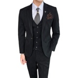 秋冬竖条纹男士西服套装结婚礼服韩版西装三件套修身商务工作820，男装西服套装，星座1012