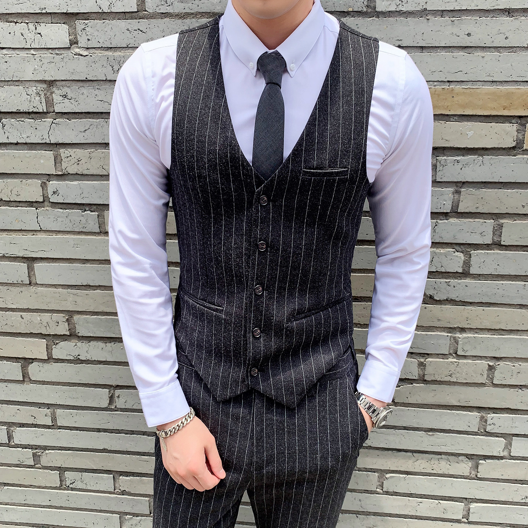 男士商务英伦条纹韩版修身西装马甲坎肩M809-P55,男装西服套装,星座1012