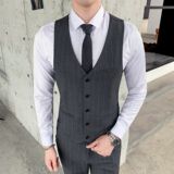 英伦修身条纹西装马甲男西服坎肩发型师伴郎1012-M808-P55，男装西服套装，星座1012