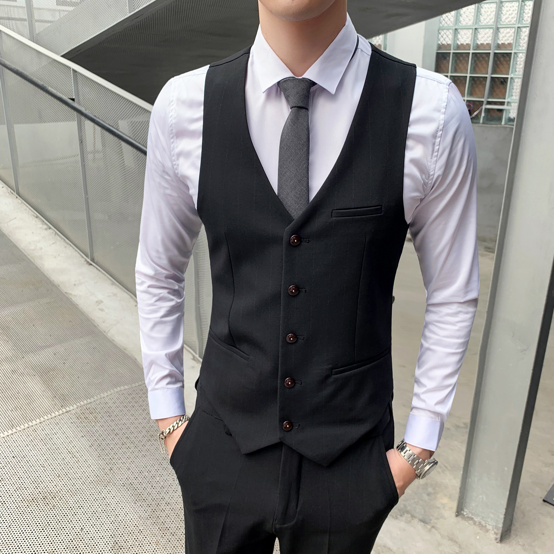 英伦新款条纹西装马甲男修身商务帅气西服坎肩1012-M808-P55,男装西服套装,星座1012