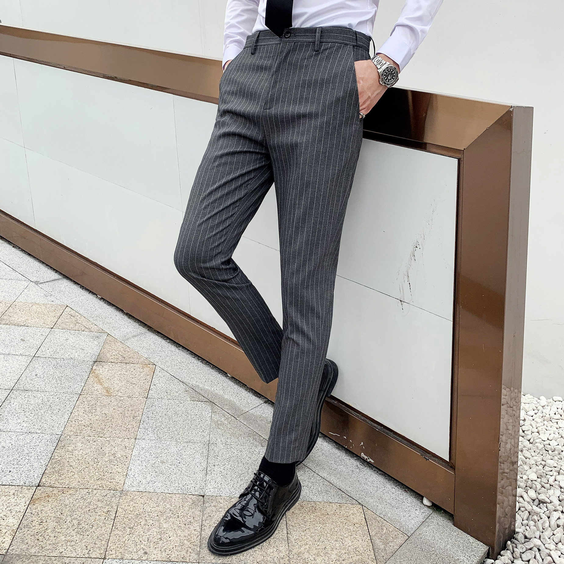 英伦时尚西裤男士竖条纹休闲裤韩版修身职业工装裤长裤K813-P75,男装西裤,星座1012