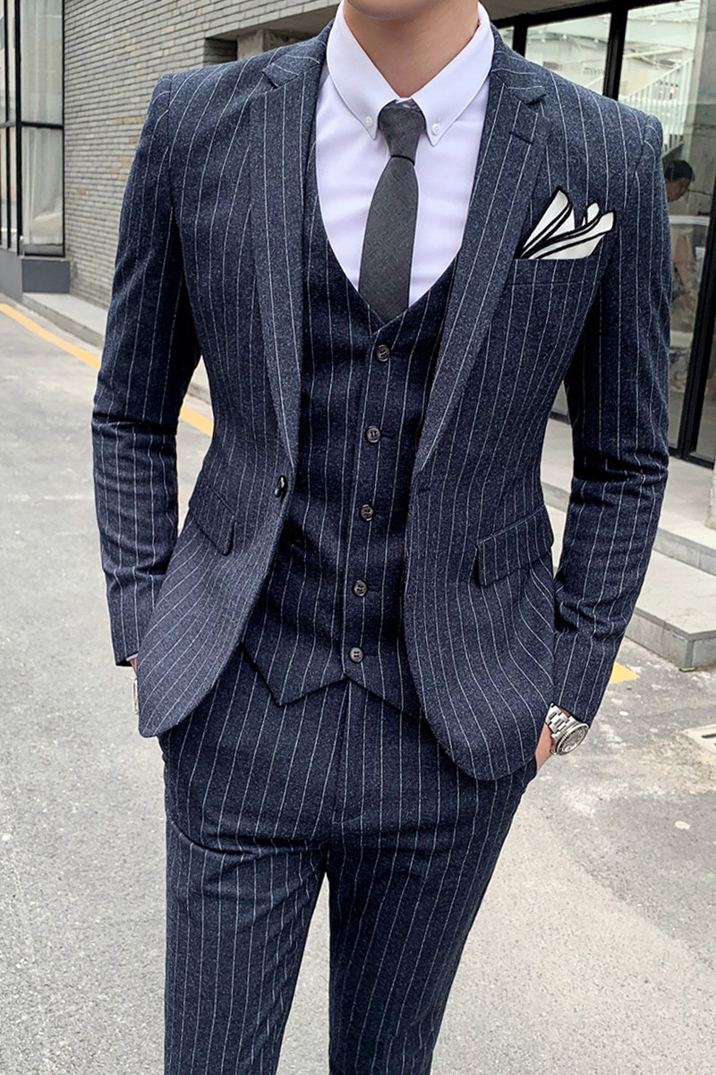 新款英伦条纹西装三件套男士修身西服套装礼服职业装SJT809-P280,男装西服套装,星座1012