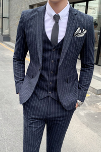 新款英伦条纹西装三件套男士修身西服套装礼服职业装 SJT809-P280图片
