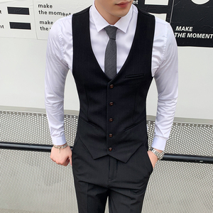 英伦修身条纹西装马甲男西服坎肩发型师伴郎1012-M808-P55图片