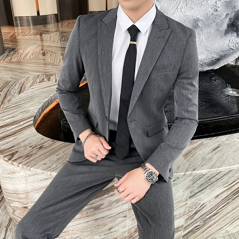 英伦风西装套装两件套商务修身新郎结婚西服礼服1012-LJT803-P220，男装西服套装，星座1012