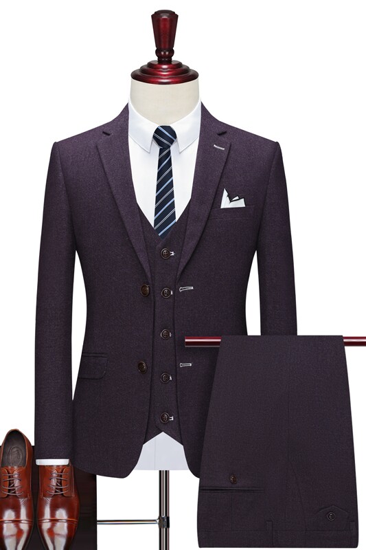紫色西装男士套装三件套修身西服SJT839-P185上衣95马甲40裤子50,男装西服套装,星座1012