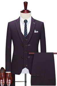 紫色西装男士套装三件套修身西服SJT839-P185上衣95马甲40裤子50图片