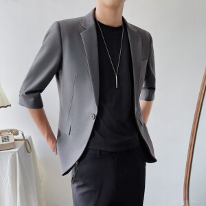 夏薄款中袖西装外套韩版修身灰色西服上衣七分袖商务休闲XZ01-P70图片