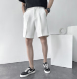 夏季象牙白色男短裤腰带西装裤宽松阔腿纯色质感五分裤K121-p65，男装牛仔裤，星座1012
