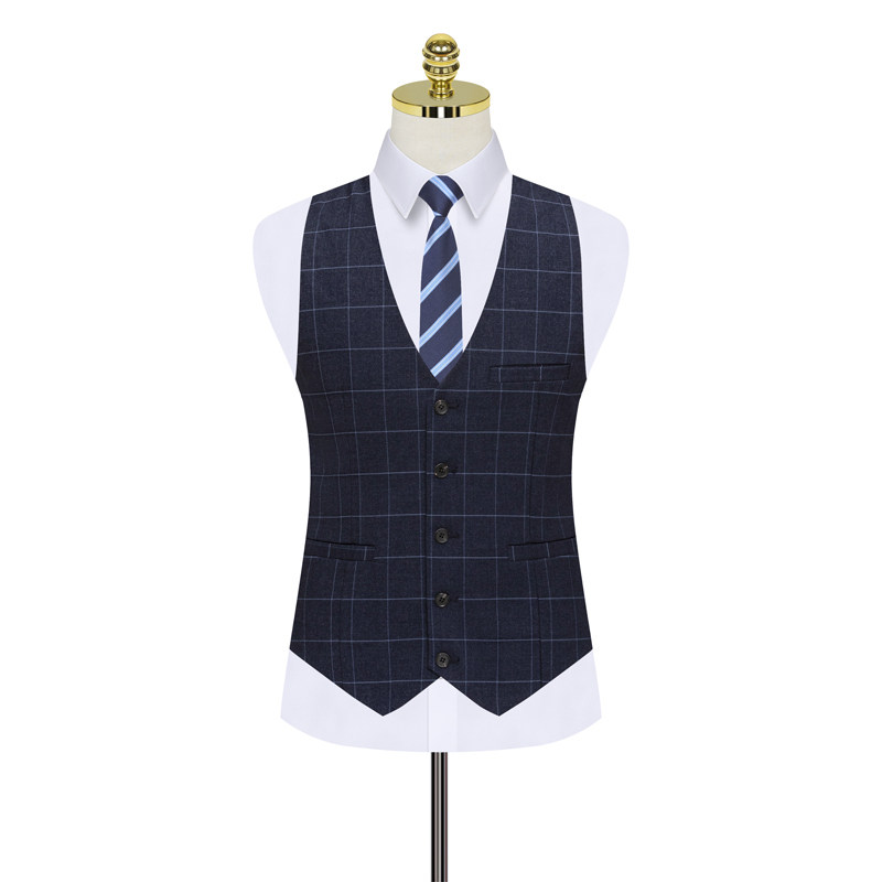 两粒扣蓝色格子西服套装男三件套商务职业西装1012-SJT861-P285,男装西服套装,星座1012