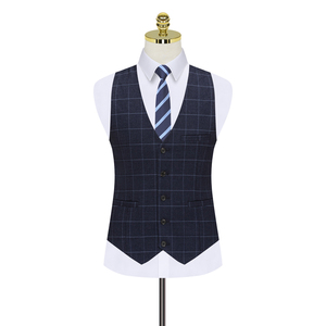 两粒扣蓝色格子西服套装男三件套商务职业西装1012-SJT861-P285图片
