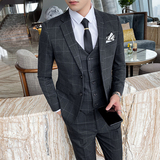 格子西装男套装三件套新郎西服修身礼服商务休闲SJT812-P280，男装西服套装，星座1012