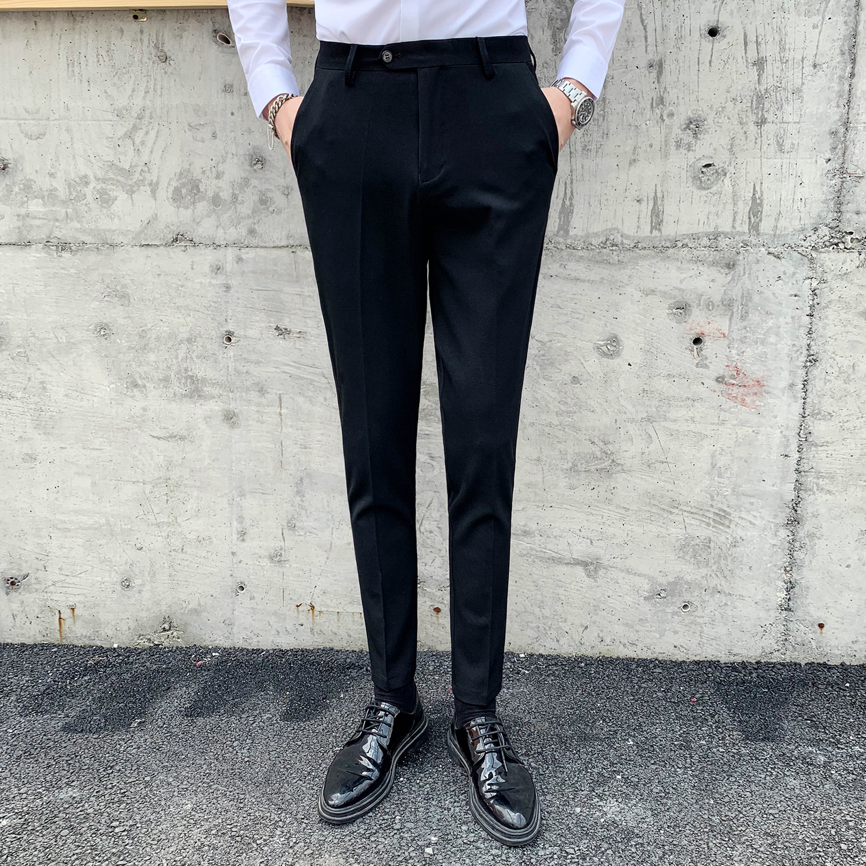 不起球秋冬光滑舒适修身西裤男士韩版西装裤纯色休闲裤 K803-P75图片