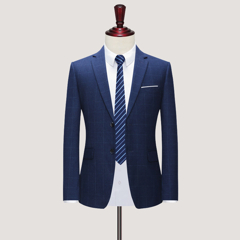 蓝色格子西装男套装新郎结婚商务正装三件套西服1012-SJT811-P280,男装西服套装,星座1012