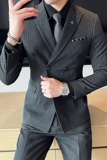 品质货条纹双排扣西服男套装三件套修身西装礼服商务SJT826-P265，男装西服套装，星座1012
