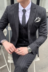 秋冬新款条纹西装男士套装修身西服结婚礼服SJT809-P260图片