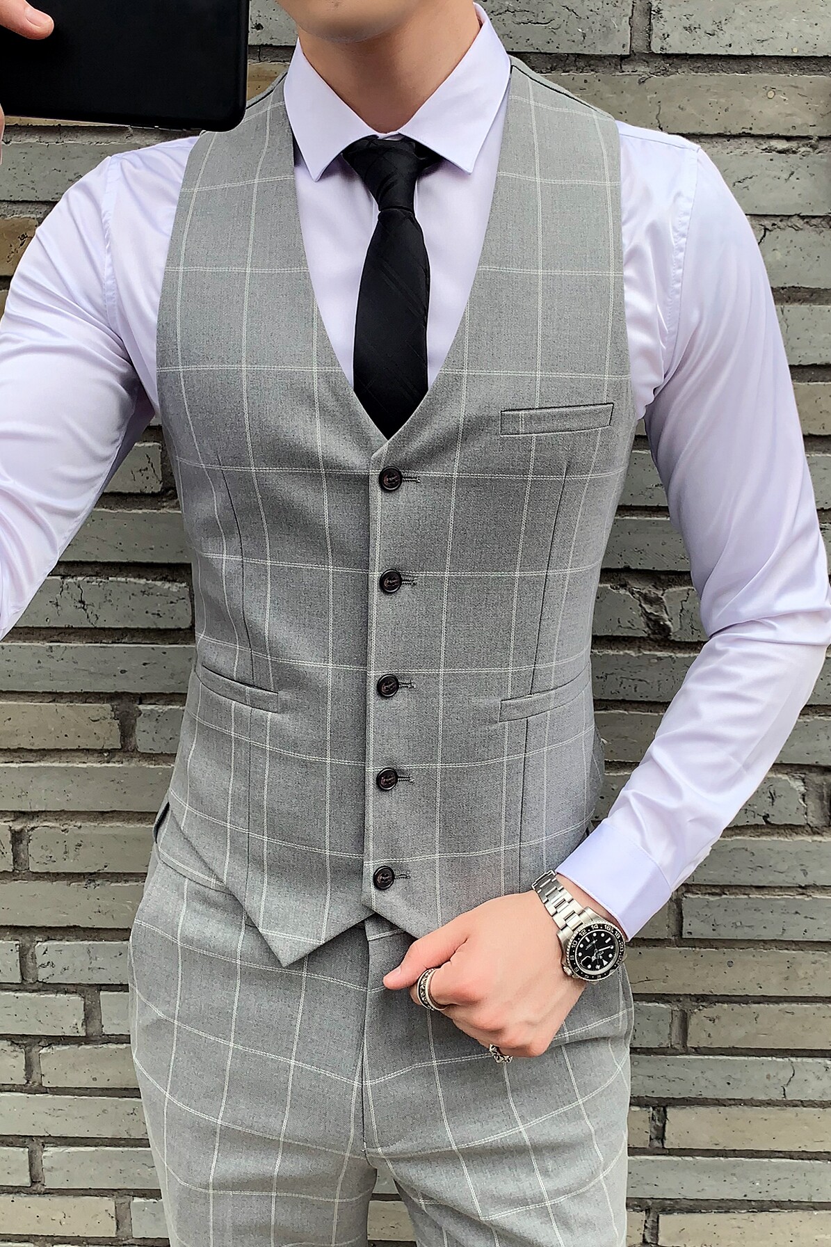 新款格子西装马甲男士西服韩版修身英伦潮流小坎肩M812-P60,男装西服套装,星座1012