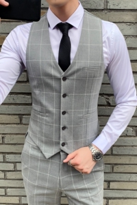 新款格子西装马甲男士西服韩版修身英伦潮流小坎肩M812-P60图片