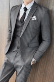 条纹西装男套装三件套西服灰色职业商务结婚礼服1012-SJT813-P280，男装西服套装，星座1012