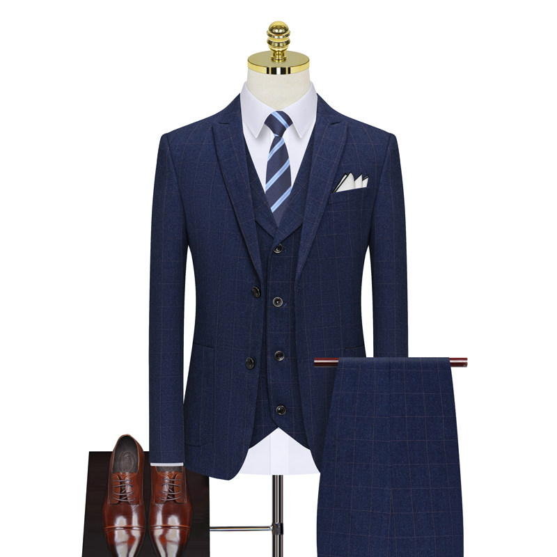 假模图外贸大码格子西服套装男三件套商务正装1012-SJT851-P260，男装西服套装，星座1012