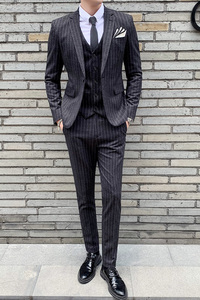 秋冬新款条纹西装套装男士修身西服职业装结婚礼服 SJT809-P280图片
