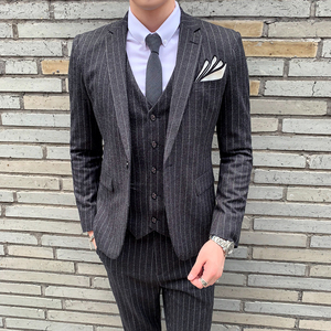秋冬新款条纹西装套装男士修身西服职业装结婚礼服SJT809-P280