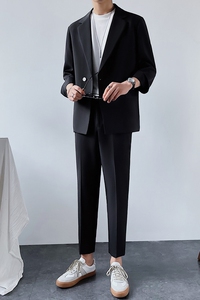 夏季中袖男生西服上衣休闲七分袖西装帅气黑色免烫DX856-P120图片